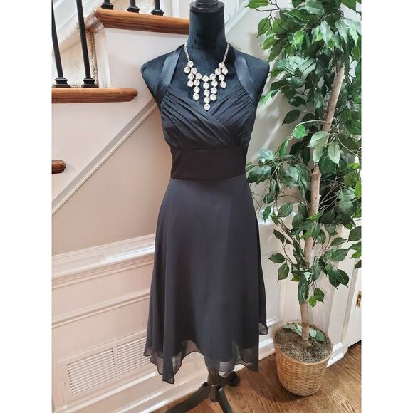 Donna Ricco Black 100% Silk Sweetheart Neck Sleeveless Knee Length Dress Size 10 - Picture 1 of 11
